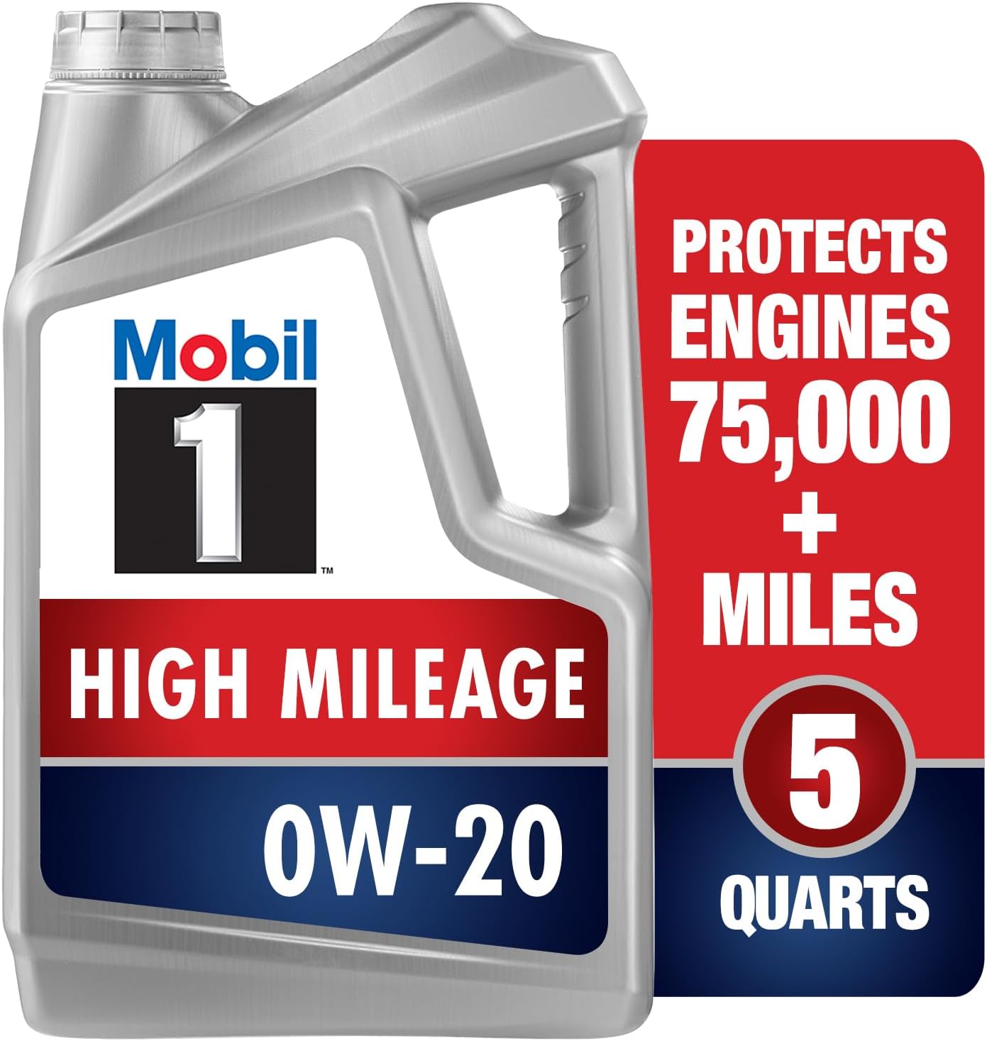 Mobil 1 High Mileage 0W-20 Protects engines 75,000 + Miles